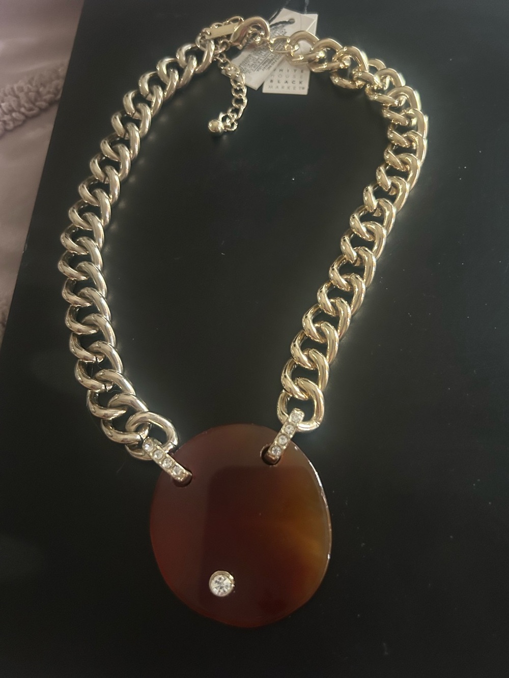 WHBM Gold Chain Statement Necklace with Brown Pendant - Unbrande